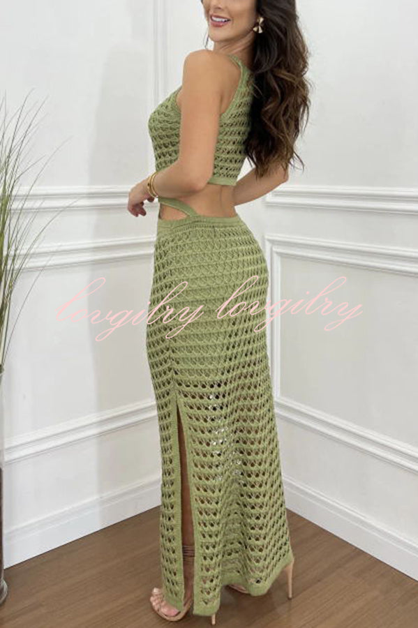 Stunning Gaze Knit Texture Waist Cutout Stretch Maxi Dress