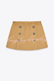 Chic Comfort Mid Rise Elastic Waist Contrast Buttons Pocket Mini Skort
