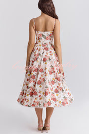 Fairy Tale Gorgeous Italian Rose Print Tulle Slip Midi Dress