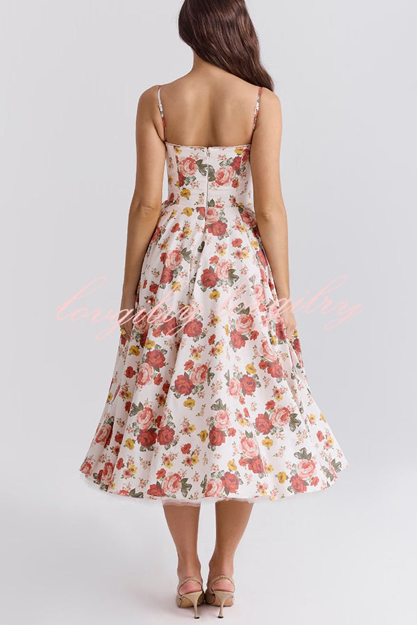 Fairy Tale Gorgeous Italian Rose Print Tulle Slip Midi Dress