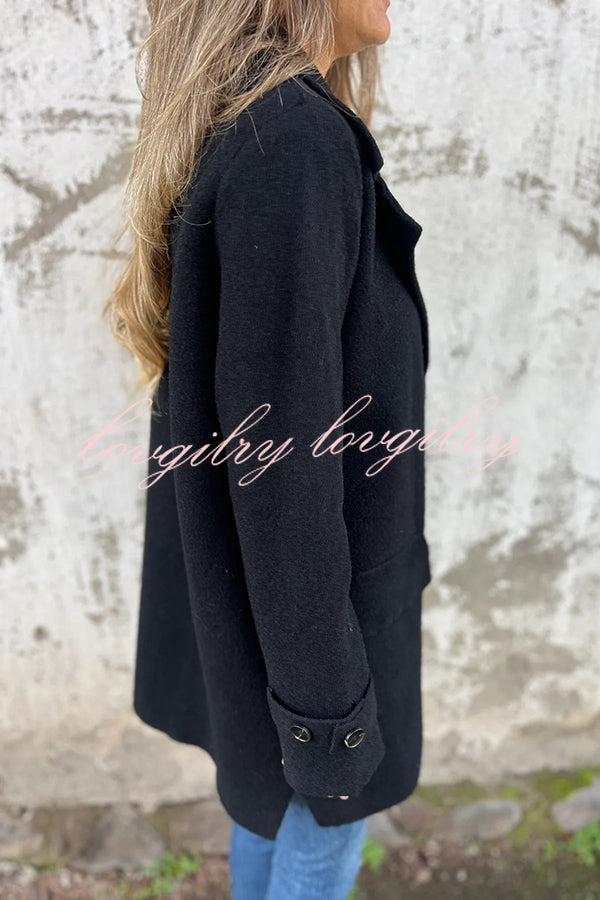 Solid Color Casual Lapel Long Sleeve Loose Woolen Jacket