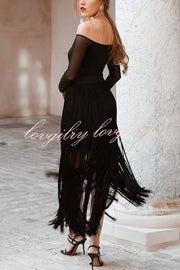 Elegant Tassel Hem Elastic Waist Casual Maxi Skirt