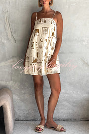 Fashionable Graffiti Printed Halter Backless Loose Mini Dress