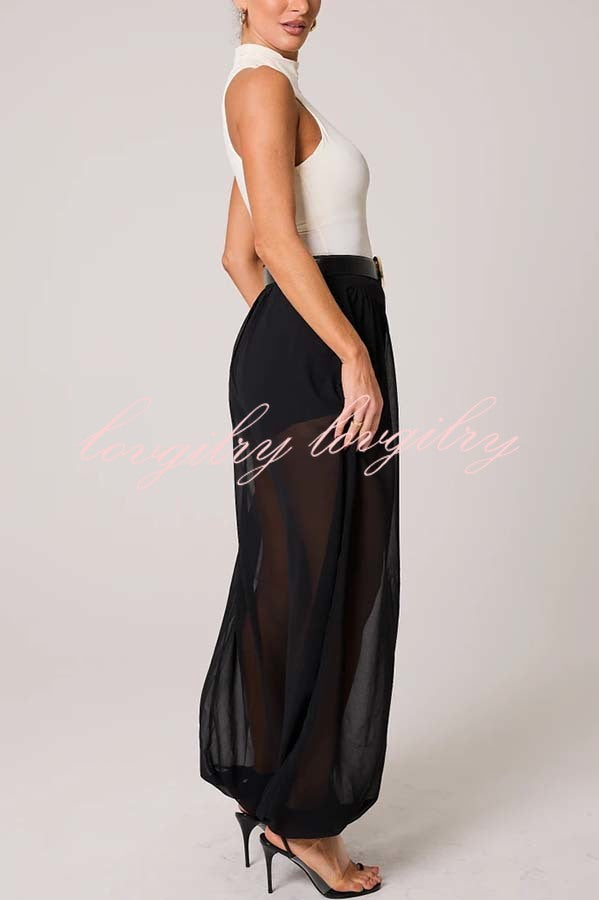 Autumn Avenue Chiffon See-Through Elastic Waist Aladdin Bloomers Pants