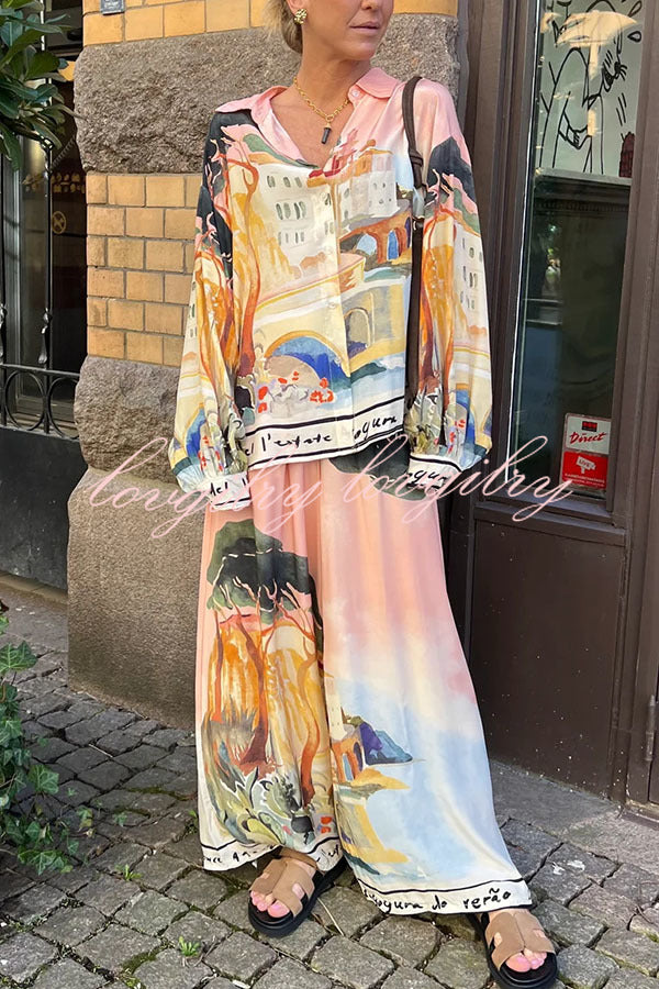 Ellison Unique Print Elastic Waist Pocketed Wide Leg Pants