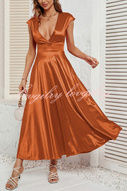 Satin Solid Color Sleeveless V-neck Pocket Maxi Dress