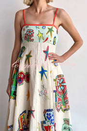 Miami Happy Hour Linen Blend Unique Print Smocked Back Pocket Dress