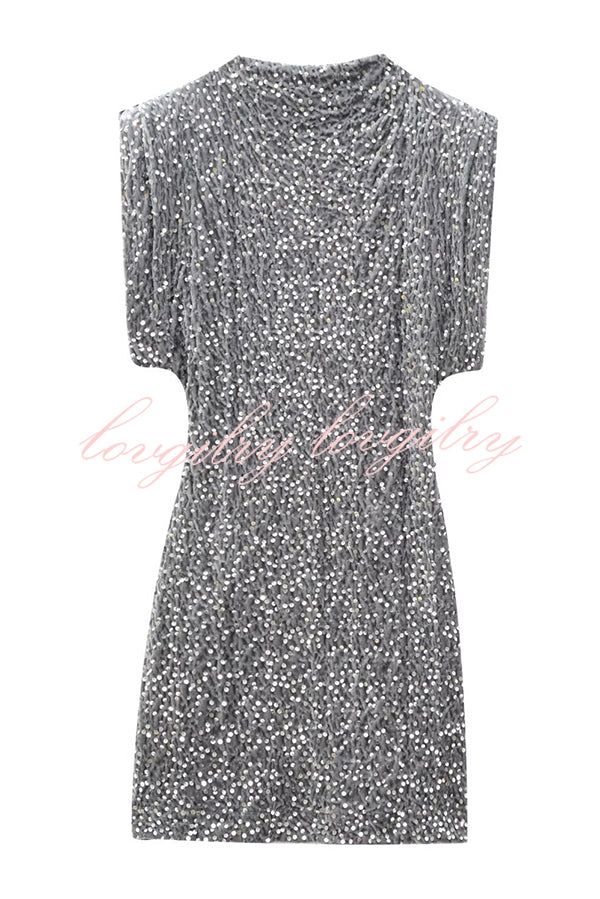 Fashionable Sequined Round Neck Sleeveless Slim-fit Mini Dress