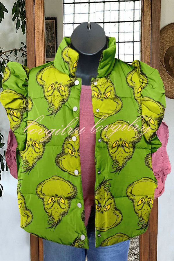 Unique Print Stand Collar Flying Sleeves Casual Jacket