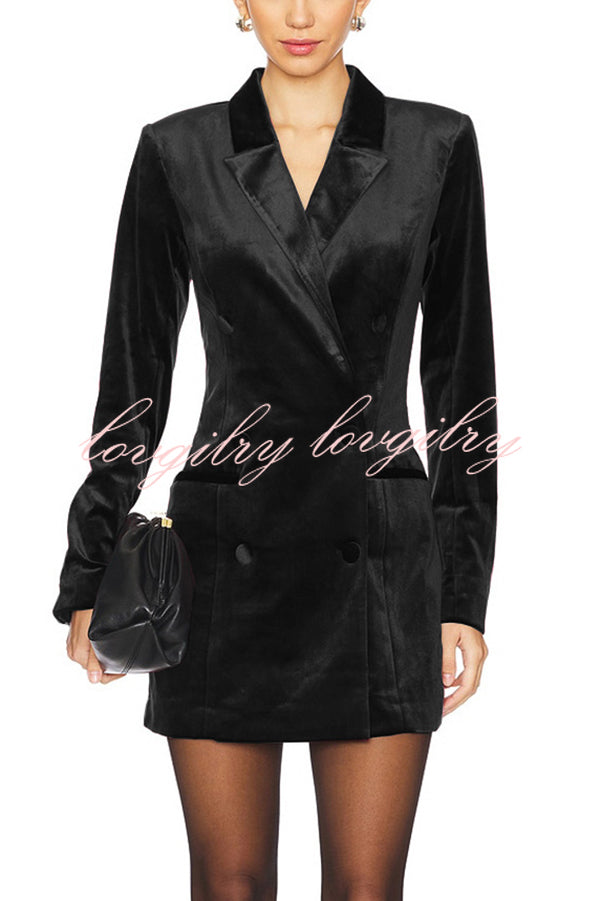 Holiday Soiree Solid Color Velvet Lapel Long Sleeve Blazer Mini Dress