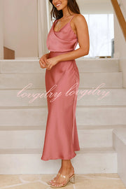 Satin Solid Color Elegant Sling Waist Open Back Maxi Dress
