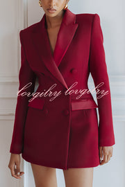 Modern Evening Gown Satin Lapel Button Long Sleeve Tuxedo-style Blazer Mini Dress