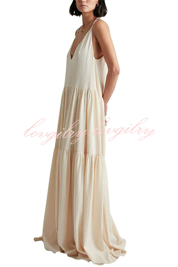 Beach Day Linen Blend Back Tie-up A-line Layered Maxi Dress