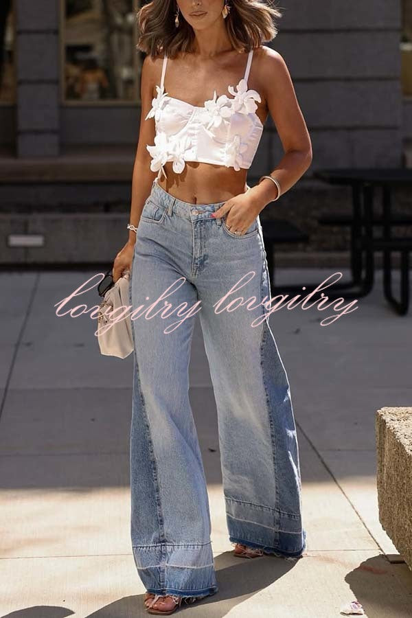 Ellison Denim Side Colorblock High Rise Pocket Wide Leg Jeans