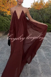 Flowing Lightweight Chiffon Chain Halter Neck Detail Backless A-line Maxi Dress