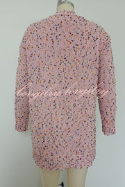 Aminga Colorful Spotted Pocket Crochet Long Sleeved Cardigan