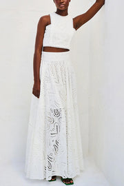 Paris Dreaming Embroidered Lace High Rise Elastic Waist Pocket Maxi Skirt