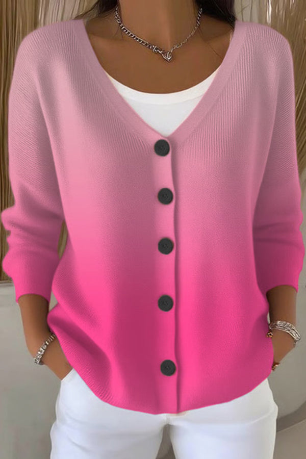 Unique Print V-Neck Long Sleeve Casual Knit Cardigan