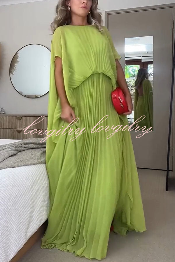 Spring Whispers Chiffon Pleated Wide Sleeve Volume Maxi Dress