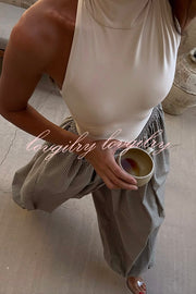 Fashion Plaid Print Elastic Waist Pocket Loose Wide-leg Pants
