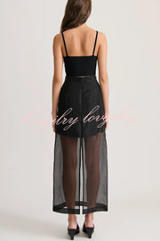 Embraces Modern Sheer Organza Pocket Oversized Tank and High Rise Slit Midi Skirt Set