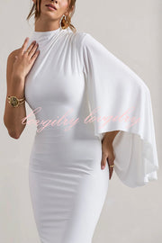 Ready When You Are High Neck One Ruffle Sleeve Maxi Dress