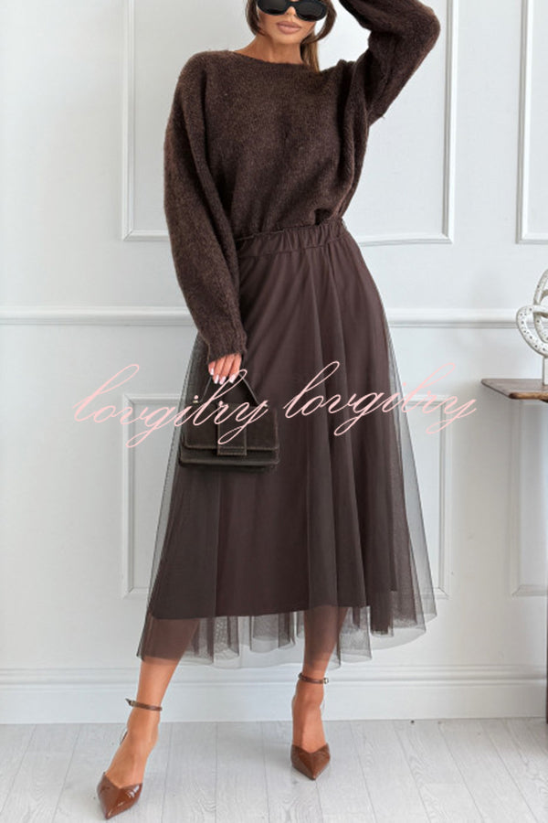 Gisella Tulle High-rise Elastic Waist Layered Flowy Midi Skirt