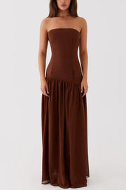 Eden Patchwork Semi-sheer Chiffon Strapless Maxi Dress