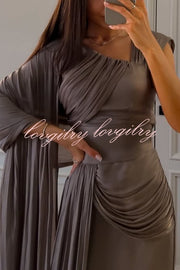 Solid Color Satin Sleeveless Waist Elegant Pleated Ribbon Maxi Dress