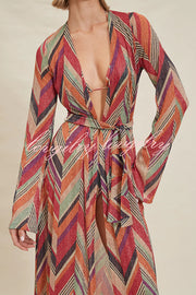 Gypsy Girl Triangle Pattern Tie-up Long Sleeve Midi Cover-up Robe