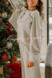 Dear Daydream Loose Bow Tie Long-Sleeved Sweatshirt and Elastic Waist Pocket Pants Set