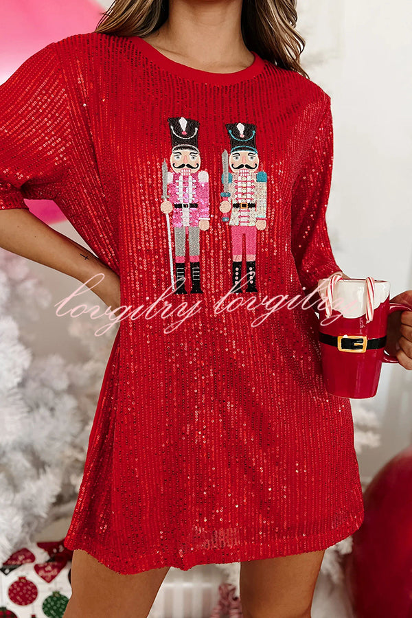 Nutcrackers for The Holidays Sequin Nutcracker T-shirt Mini Dress