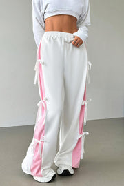 Fashion Elastic Waist Side Bow Casual Straight Wide-leg Pants