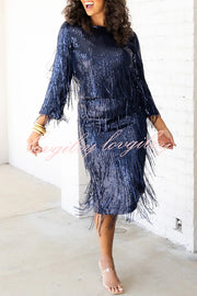 Insight Blueberry Sequin Fringe Long Sleeve Blouse