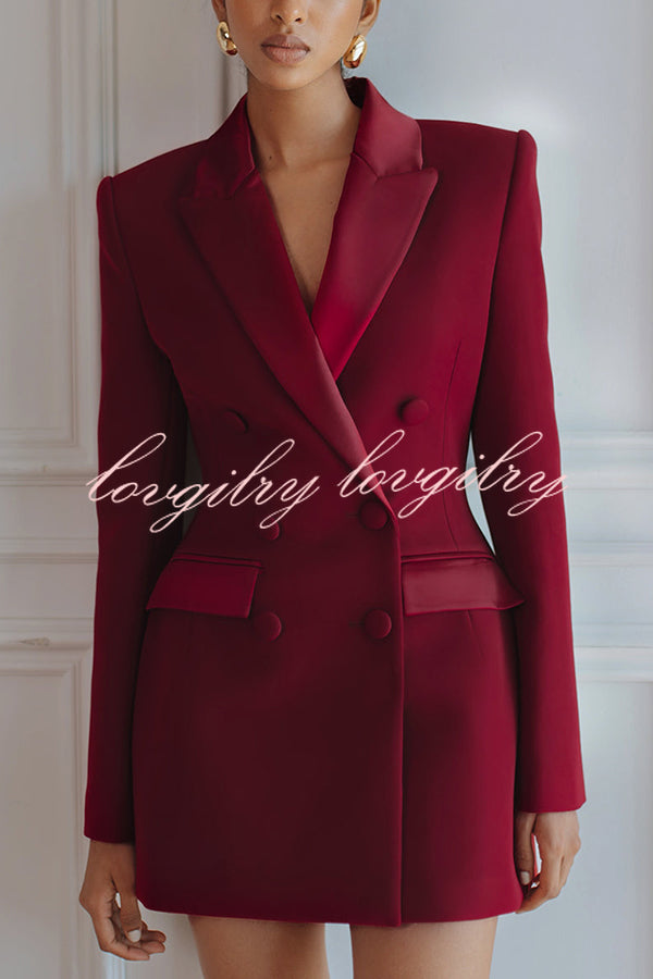Modern Evening Gown Satin Lapel Button Long Sleeve Tuxedo-style Blazer Mini Dress
