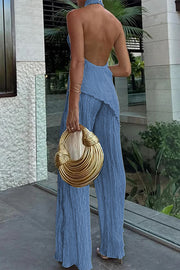 Charm and Charisma Texture Halter Backless Tank and Wide Leg Pants Set