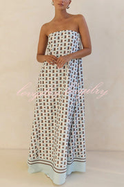 Unique Print Sexy Tube Top Back Zipper Loose Maxi Dress