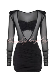 Sexy Mesh See-through Long-sleeved Backless Pleated Rompers