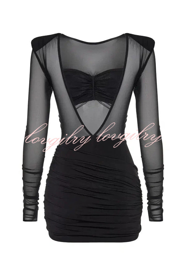 Sexy Mesh See-through Long-sleeved Backless Pleated Rompers
