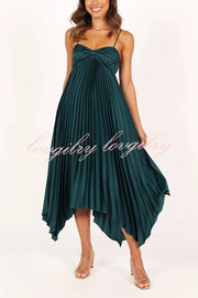 Solid Color Sexy Suspender Pleated Irregular Midi Dress