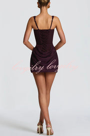 Cornelia Square Neck Back Lace-up Satin Drape Hem Mini Dress