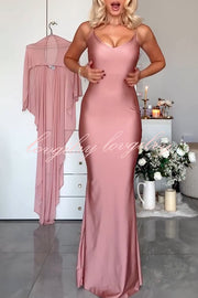 Party Charm Satin Sheer Chiffon High Low Cape Slip Maxi Dress
