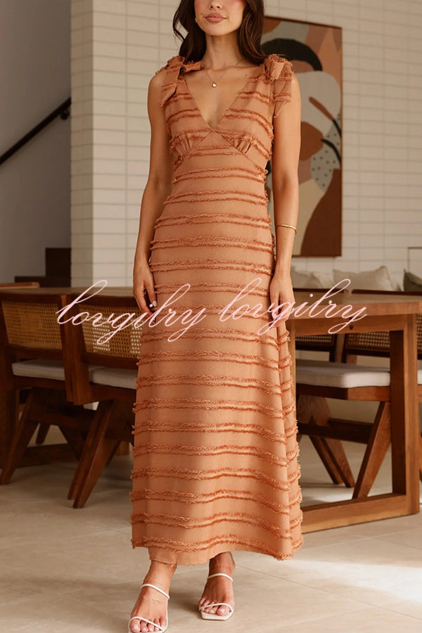 Solid Color V-neck Elegant Sling Lace Up Vacation Maxi Dress