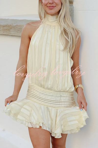 Fashion Halterneck Tie Pleated Sexy Backless Mini Dress