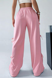 Fashion Elastic Waist Side Bow Casual Straight Wide-leg Pants