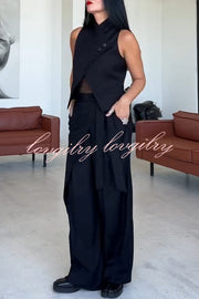 Urban Charm Wrap Tie-up Elastic Waist Pocketed Wide Leg Pants