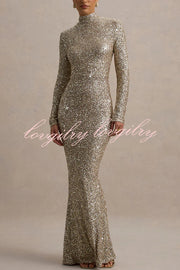 Galaxy Premium Sequin Turtle Neck Long Sleeve Maxi Dress