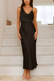 Satin Solid Color Elegant Sling Waist Open Back Maxi Dress