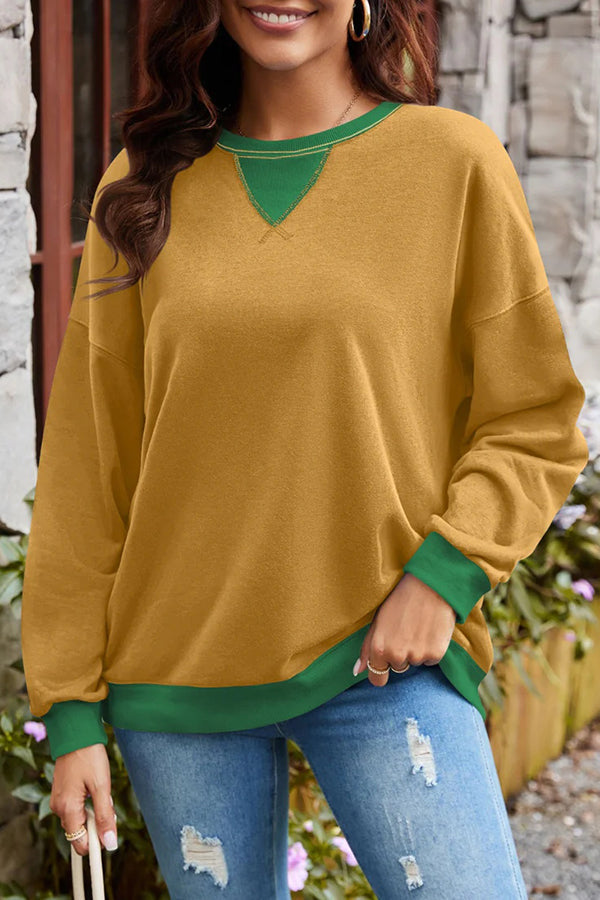 Fashionable Contrasting Color Loose Long-sleeved Casual Sweatshirt