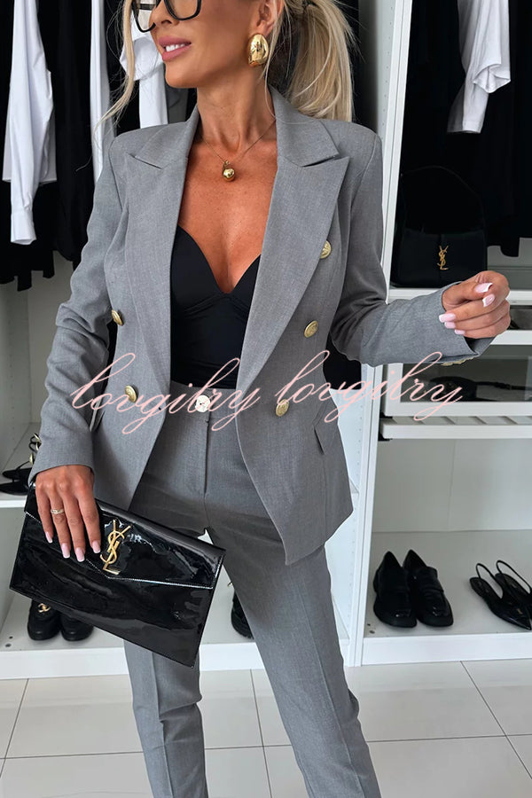 Feeling of Confidence Metal Button Long Sleeve Lapel Blazer